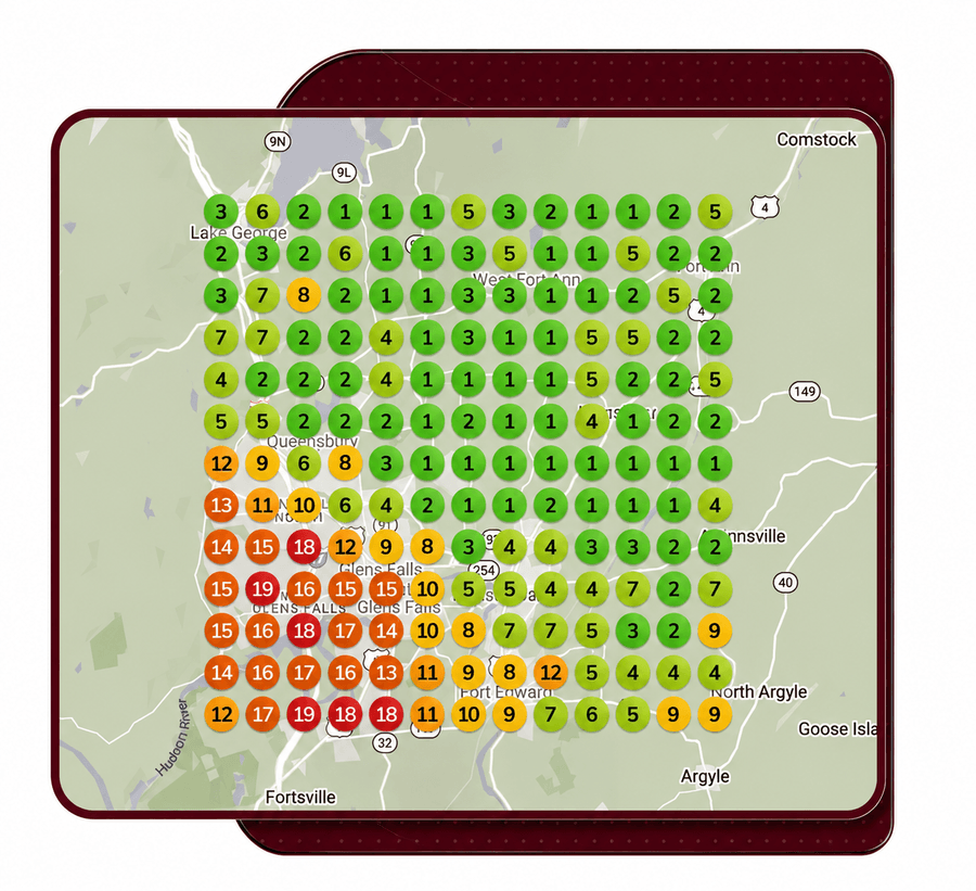 Mostly green Google Maps ranking report for local SEO